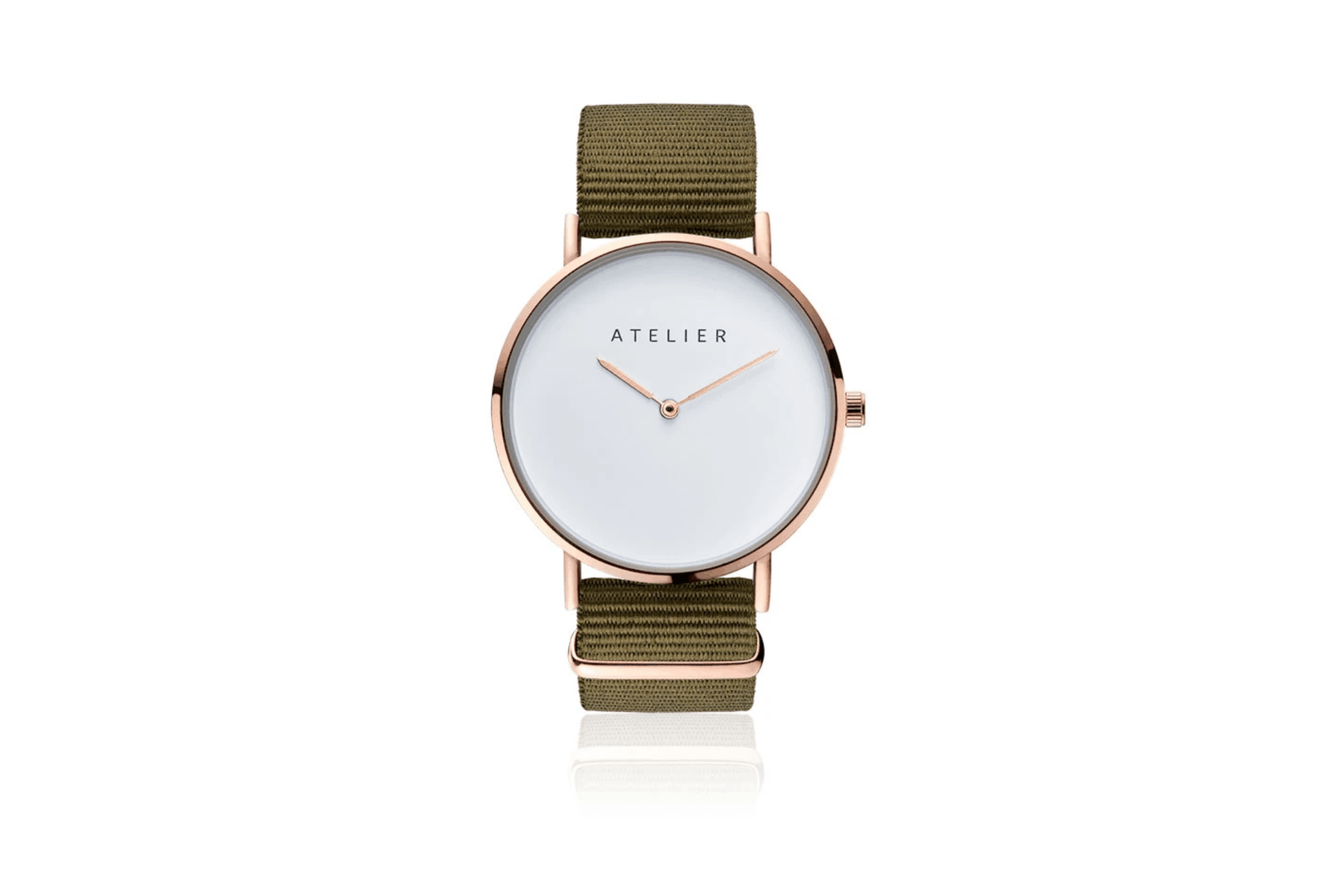 Canvas watch, 40 mm silver case and khaki nylon strap